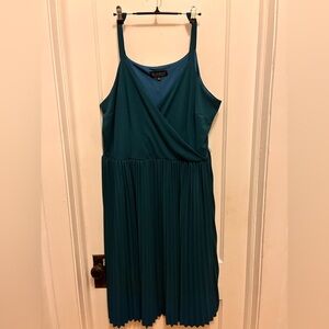 Eloquii Teal Wrap-Front Pleated Maxi Dress